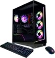 Side view of the CyberPowerPC Gamer Master Gaming Desktop highlighting the clear panel and RGB lighting.