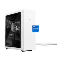 Snow White HP OMEN 25L Gaming Desktop with sleek design, featuring front-facing USB ports and ventilation.